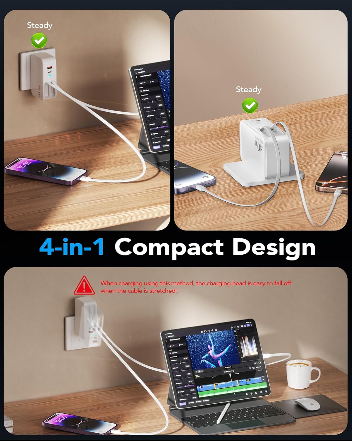 4-in-1 Retractable Wall Charger